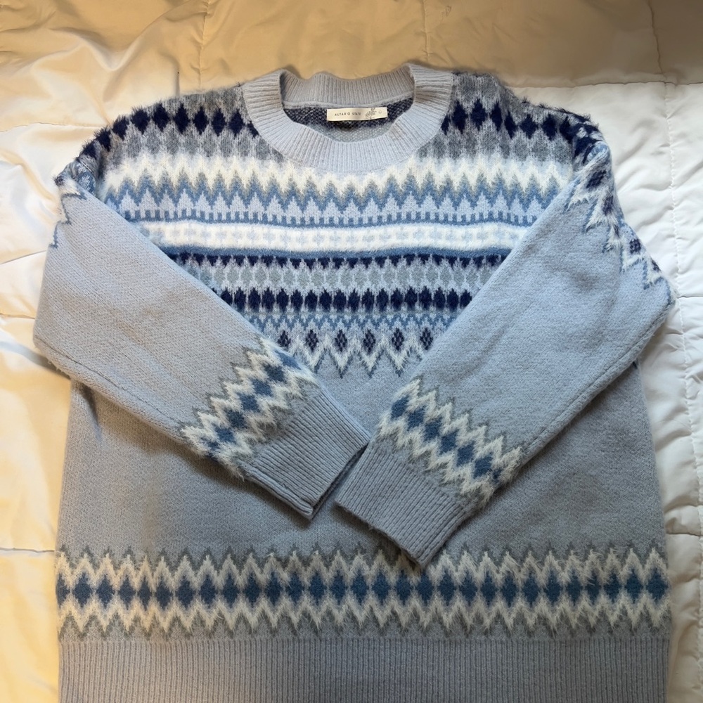 Altar'd State Blue and White Crewneck Sweater